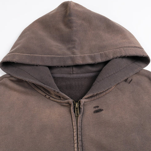 Lunar Enigma - Ultra Heavyweight Post-Apocalyptic Aesthetic Hand-Frayed Monkey Washed Zip Hoodie